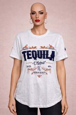 ON FIRE Graphic Tequila T-Shirt 1X White Cotton Novelty Tee Streetwear Casual